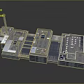 Cartoon Scene Of 3D Industrial Factory Complex With Connected Buildings Chimney And Roof Equipment