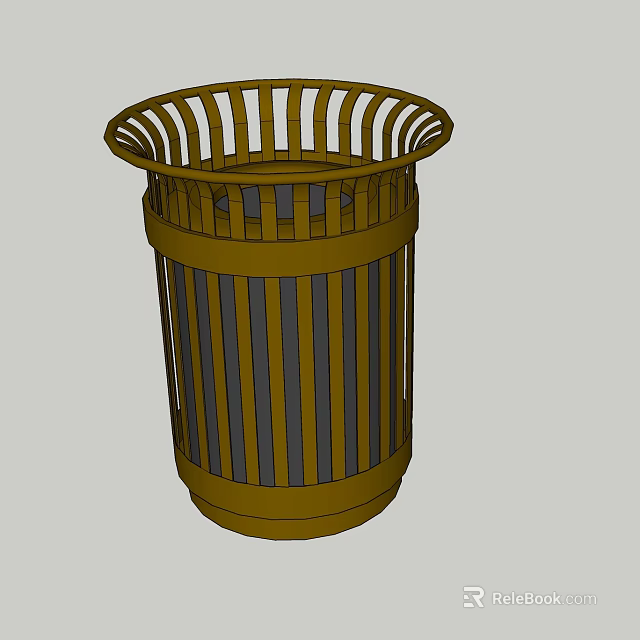 Public Facility Metal Trash Can With Striped Design For Outdoor Areas 3d model 