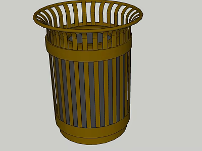 Public Facility Metal Trash Can With Striped Design For Outdoor Areas 3d model