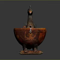 Ancient Red Stringed Musical Instrument With Traditional Handcrafted Goose Head Design