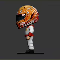 Cartoon Racer Figurine With Yellow Orange HELA Helmet White Red Racing Suit Black Base