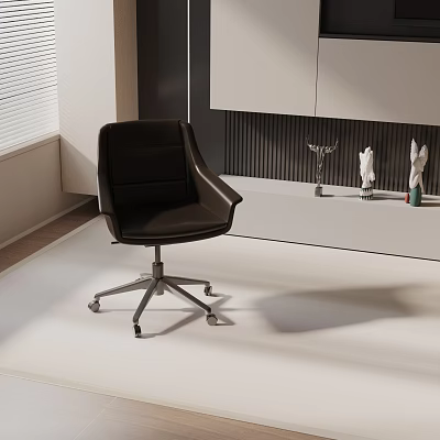 Black Leather Office Chair With Modern Design Metal Casters In Office With Decorative Desk Items 3d model