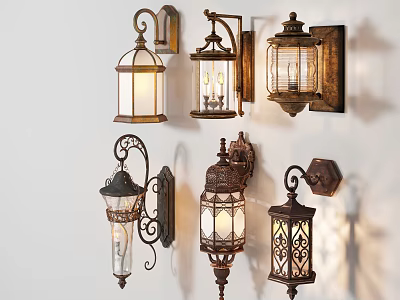 Vintage Style Wall Lamps Design With Metal Frames And Glass Shades Various Models 3d model