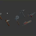 Colorful Pixel Art Weapons Collection Featuring Hammers Chainsaws And Floating Designs 3d model