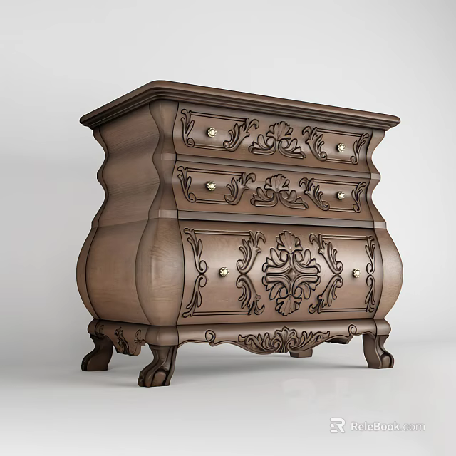 Traditional Wooden Chest of Drawers With Intricate Carvings And Ornate Legs 3d model 