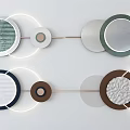 Modern Circular Wall Decor With Textured Green White Brown Panels And LED Light Rings