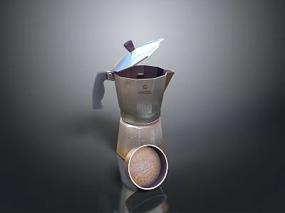 Metallic Moka Pot Kitchen Essential With Handle And Top Lid For Home Coffee Brewing 3d model