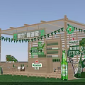 Heineken Beer House Booth With Wooden Structure Green Banners And Beer Bottles