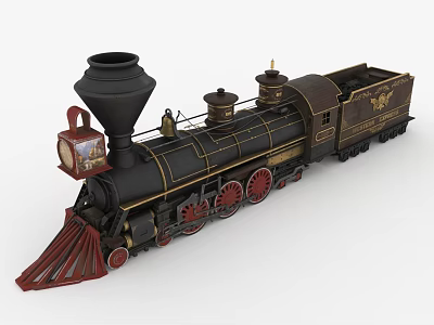 Vintage Steam Train Model With Black Body Red Wheels And Brass Decorative Details 3d model