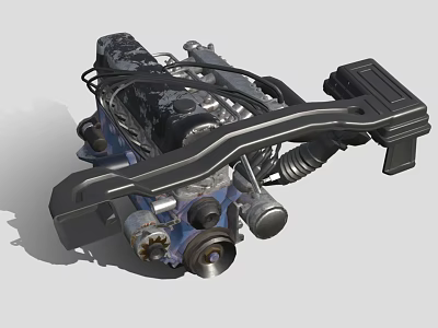 High Performance Automotive Engine With Metal Bracket Intake Manifold And Exhaust Pipes 3d model