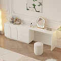 Elegant Modern White Dressing Table With Oval Mirror Storage Drawers And Cosmetics Stool 3d model