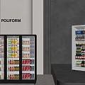 Two Glass Door Refrigerators Displaying Drinks And Food In Modern Interior Setting