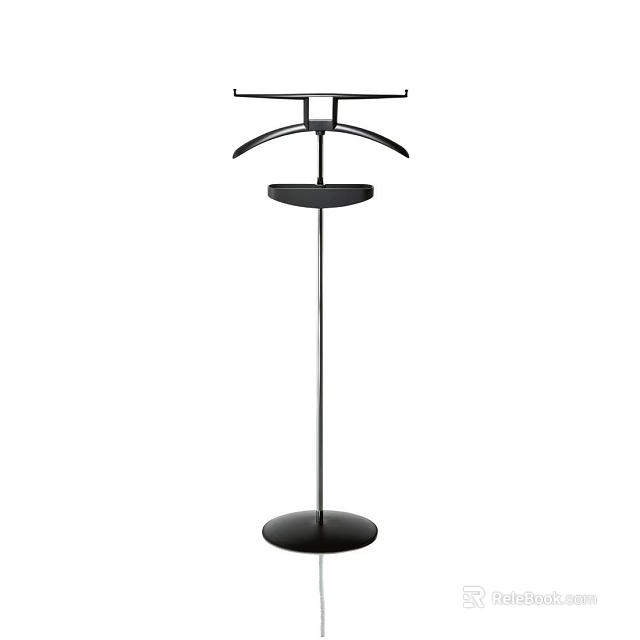 Freestanding Black Clothes Hanger with Top Hanging Bar Middle Tray and Round Base 3d model 