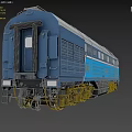 Blue and White Train Locomotive With Side Windows And Wheels On Tracks