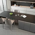 Modern Dining Table Set With Light Gray Chairs Green Fruit Bowl Glasses In Modern Interior