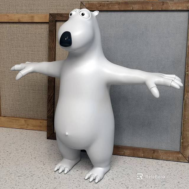 Decorative Ornament Set White Cartoon Bear Figurine With Black Nose And Wooden Frame Fabric Background 3d model 