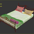 Simple Modern Black Metal Bed With White Mattress Pink Pillows Sheets And Bolster