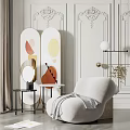 Modern Luxury Upholstered Single Sofa With Round Mirror Side Table And Wall Decor