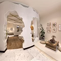 Modern Hotel Room Interior with Archway Design Wooden Flooring and Decorative Wall Art