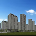 Modern High Rise Residential Buildings with Green Lawn and People Enjoying Activities Under Blue Sky