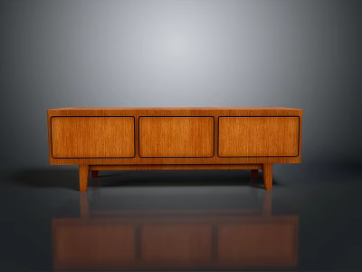 Modern Wooden TV Stand With Three Cabinets And Sleek Wooden Legs Design 3d model