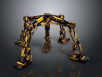 Multi Legged Mechanical Robot With Yellow Black Components And Complex Structure 3d model