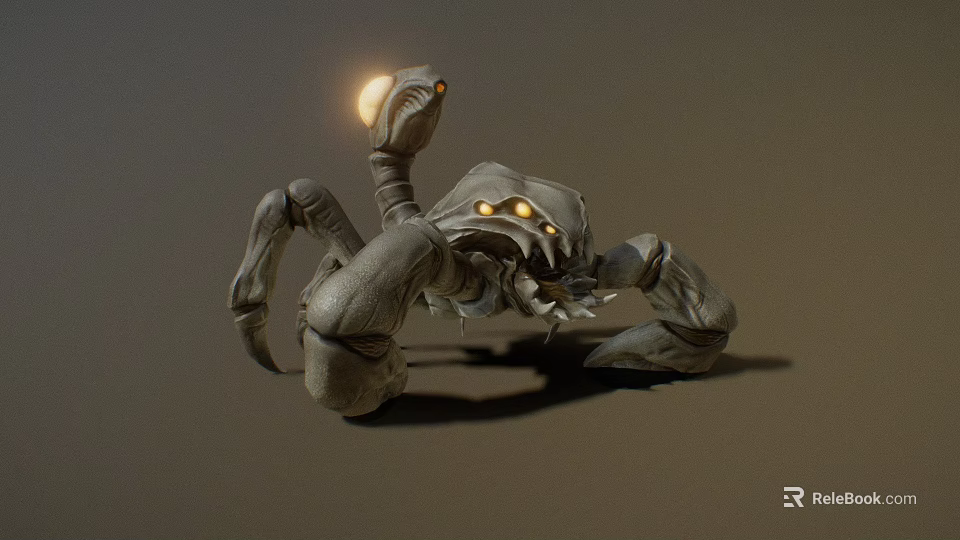 Game Movie Character Crab Like Creature With Glowing Yellow Eyes And Mechanical Claws 3d model 