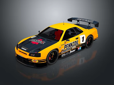 Yellow Black Penzol Racing Car With Nismo Red Bull Livery And Rear Wing 3d model