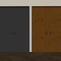 Black and Brown Double Doors with Modern Handles on Light Wall and Herringbone Wooden Floor
