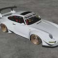 Light Blue Sports Car With Rear Spoiler And Golden Wheels In Empty Indoor Space