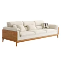 Modern Three Seater Sofa With Wooden Frame Light Upholstery Comfortable Cushions And Clean Lines