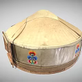 Traditional Dome Shaped Yurt Tent With Beige Fabric Colorful Embroidery Wooden Doors And Floor