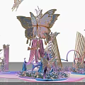 Floral Art Installation With Butterflies Seashells And Soft Pink Blue Purple Decorative Design