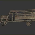 Old Rusty Truck with Open Bed and Wooden Rails on Dark Background