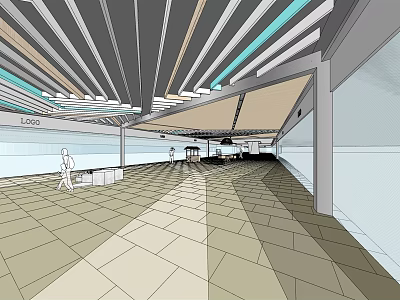Spacious Modern Shopping Mall Hall With Ceiling Design Tile Floor And Service Counter 3d model