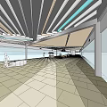 Spacious Modern Shopping Mall Hall With Ceiling Design Tile Floor And Service Counter