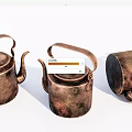 Vintage Copper Teapots Set With Aged Rustic Finish And Classic Design 3d model