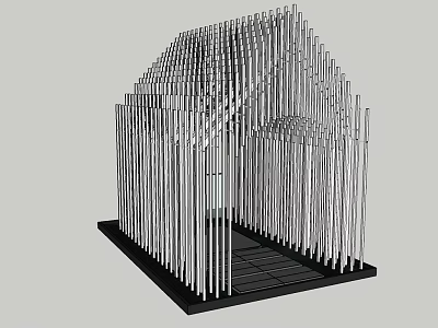 Garden Landscape With Modern Interlaced Slender Strip Pavilion Structure Design 3d model