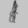 Anthropomorphic Game Movie Character With Large Ears White Fur Spots Holding Snake