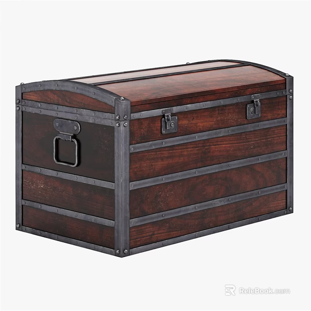 Vintage Wooden Wall Decor Storage Trunk With Metal Straps And Latch 3d model 