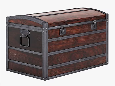 Vintage Wooden Wall Decor Storage Trunk With Metal Straps And Latch 3d model