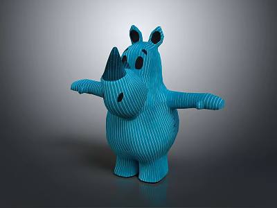 Blue Rhinoceros Stuffed Doll In Cartoon Style With Striped Design And Outstretched Arms 3d model