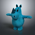 Blue Rhinoceros Stuffed Doll In Cartoon Style With Striped Design And Outstretched Arms