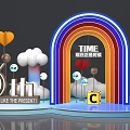 Colorful Photo Check-in Spot With Rainbow Arch TIME Sign Cloud Heart Decorations And Letter C