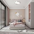 Modern Children's Room Bedroom Pink Girls Room Wardrobe Ceiling Lamp Suite Princess Room 3d model