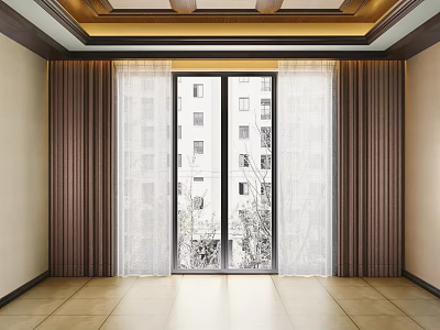 Elegant Modern Curtains with Sheer Panels for Living Room Window Interior Design 3d model