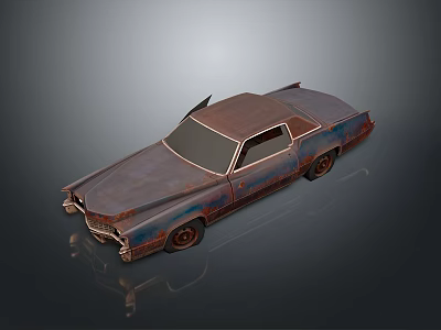 Rusty Vintage Classic Car With Brown Blue Rust On Body And Retro Design 3d model