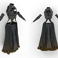 Elegant Black Long Dress with Intricate Shoulder Design and Ornate Hem Decorations