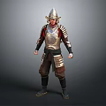 Game Movie Character Ancient Warrior Wearing Metallic Armor And Helmet Standing Pose