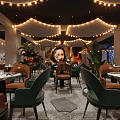 Rooftop Bar With City Skyline Night View String Lights Outdoor Seating And Plants